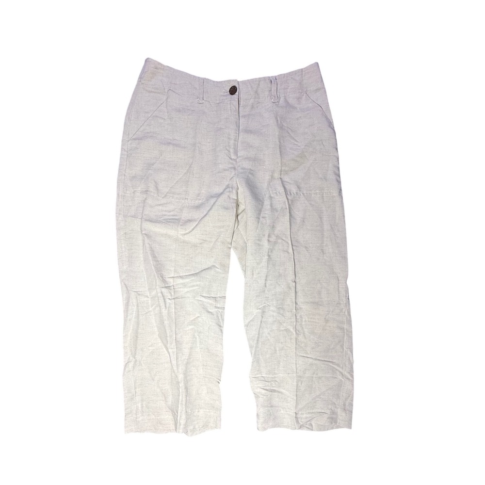 Van Hebsen Studio Women's Beige Linen Blend Cropped Wide Leg‎ Pants M
